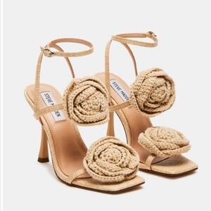 Steve Madden Rosalita Beige Heels with Crochet Rose Detail, Size 6